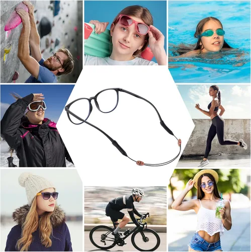 Miniatura 6 de Amabro 2 correas ajustables para gafas, sin cola, retenedor de gafas deportivas, soporte de cadena de gafas de sol, 13.8 in/14 pulgadas