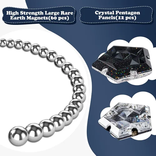 Miniatura 3 de Esferas magnéticas antiestrés con imanes - Bolas de cristal negro con brillo holográfico - Juguetes antiestrés magnéticos - Juego de 12 piezas