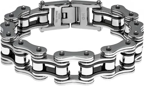 Metro Jewelry Pulsera gruesa de acero inoxidable para motocicleta para hombre, chapado en iones negro, 8.5 pulgadas de largo, 0.512 in de ancho con