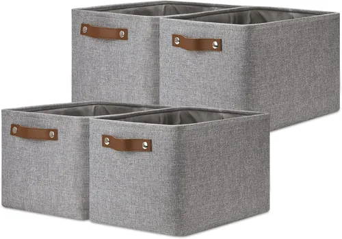 Miniatura 63 de DULLEMELO Juego de 4 cubos de almacenamiento, cesta de almacenamiento de tela para estantes, armario, cuarto del bebé, almacenamiento de juguetes