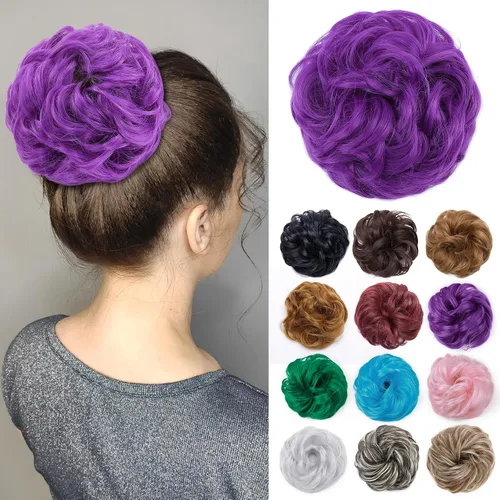Miniatura 26 de Benehair Moño desordenado, pieza de pelo recogido para mujer, esponjoso, ondulado, moño con dona, moño sintético con banda elástica de goma