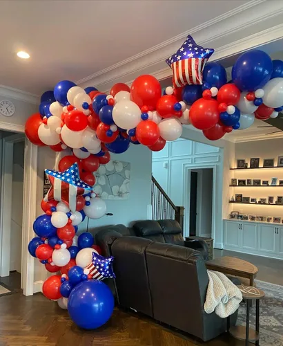Miniatura 6 de Voircoloria - Juego de arcos de globos de 148 piezas, guirnalda con globos rojos, blancos y azules, decoraciones patrióticas para el 4 de julio, día