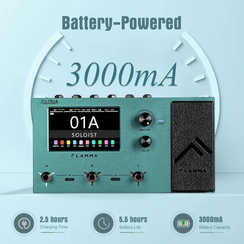 Miniatura 2 de FLAMMA FX150B - Pedal multiefectos con alimentación por batería para guitarra eléctrica con modelado de amplificador, simulación de gabinete