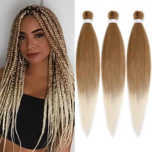 Miniatura 21 de Cabello trenzado marrón preestirado de 30 pulgadas, 3 paquetes de cabello trenzado preestirado de color 30 EZ, textura Yaki, extensiones de cabello