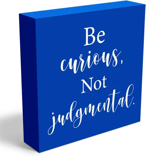 Miniatura 12 de mmiishe Letrero de madera inspirador decorativo motivacional con texto en inglés «Be Curious Not Judgmental», caja de madera para el hogar