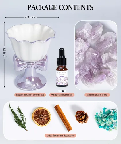 Miniatura 6 de Juego de difusor de aceite esencial, piedra de cristal natural, difusor de aromaterapia de fresia, fragancia para el hogar, difusor de caña