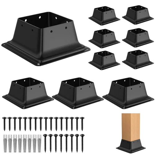 Miniatura 13 de FMhotu 4x4 Base de poste 2 piezas, soporte de poste de acero recubierto en polvo resistente de 3.6"x3.6" interno, adecuado para poste de madera
