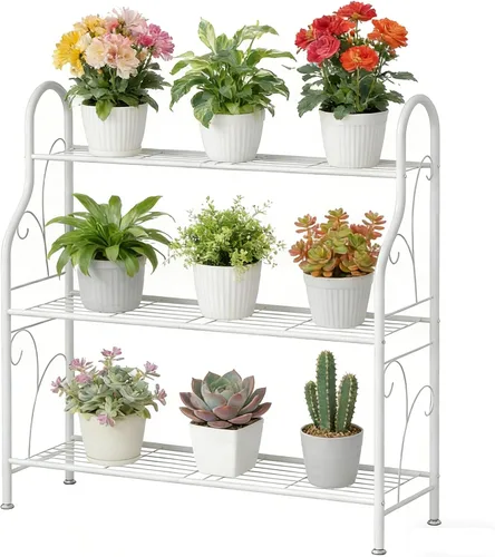 Miniatura 12 de SORCEDAS Soporte para plantas para interiores y exteriores, estante colgante de esquina de 3 niveles de alto, soportes de metal para flores, soporte