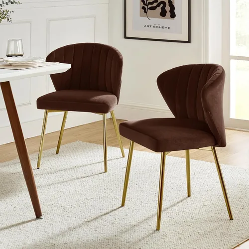 Miniatura 17 de TINA'S HOME Juego de 2 sillas decorativas, sillas laterales de terciopelo glamoroso con patas doradas, sillas de comedor tapizadas de mediados
