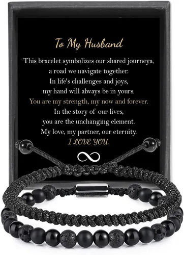 Miniatura 28 de Pulseras de cuentas negras para hombres y niños: 0.236 in de obsidiana ónix cuentas de lava para hombre conjunto de pulseras para hombre - Genial