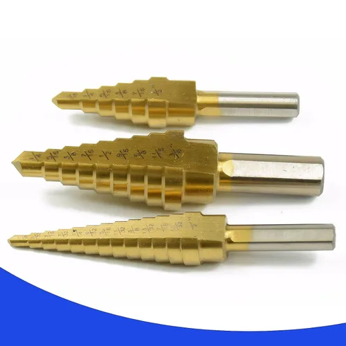 Miniatura 6 de Juego de 3 brocas de acero de alta velocidad para metal, con revestimiento de titanio, para taladrar agujeros en láminas de metal, madera, PVC