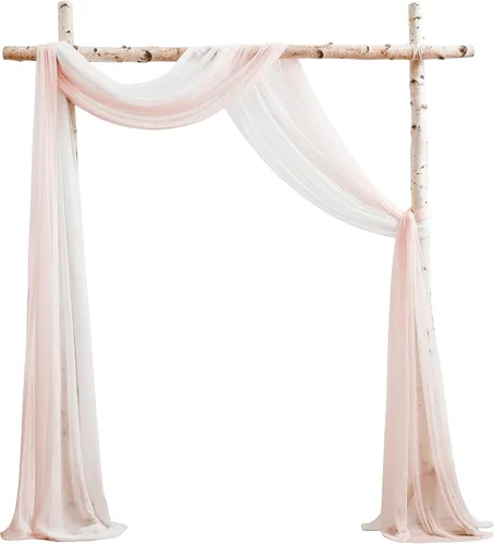 Miniatura 10 de Floroom Tela drapeada de arco de boda, 2 paneles de 19 pies, cortinas de tela de gasa blanca, decoración de ceremonia de boda, recepción Blanco