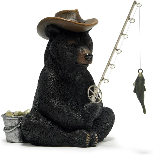 Miniatura 2 de Hodao Figuras de pesca de oso negro, decoración de oso de verano, manualidades para decoración de escritorio de oficina en casa, estatua