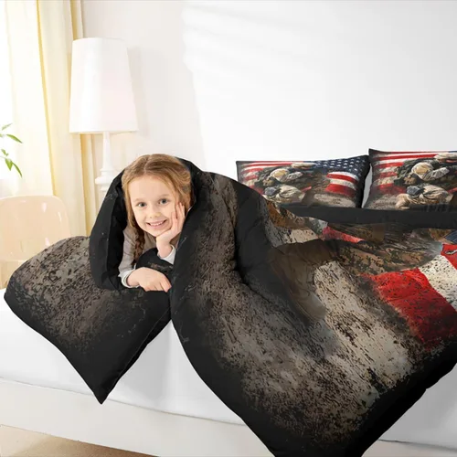 Miniatura 4 de Juego de edredón de bandera estadounidense para adultos, adolescentes, niños, soldado de camuflaje, edredón de plumón para niños y hombres, bandera
