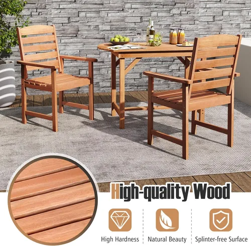 Miniatura 5 de Tangkula Juego de 2 sillas de comedor de madera para patio, sillas de comedor de madera para exteriores con respaldo alto y asiento de listones