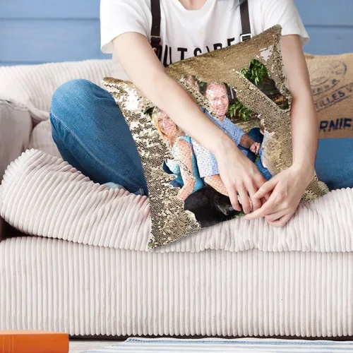 Miniatura 5 de LingLing Design - Almohada personalizada de lentejuelas, almohadas de fotos personalizadas, decoración mágica reversible del hogar, regalos