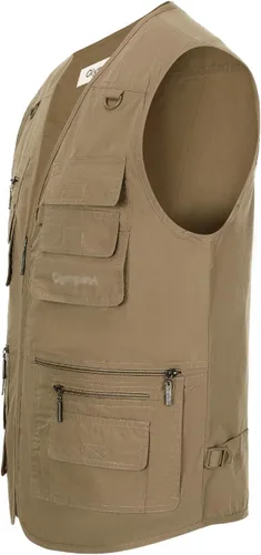 Miniatura 3 de Hbufnha Chaleco de viaje casual Safari para hombre, 16 bolsillos, chaleco de trabajo al aire libre, chaqueta sin mangas, chaqueta de pesca