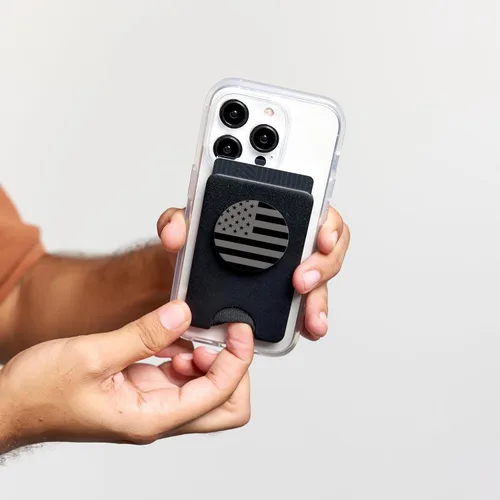 Miniatura 5 de PopSockets PopWallet de bandera estadounidense negra para MagSafe