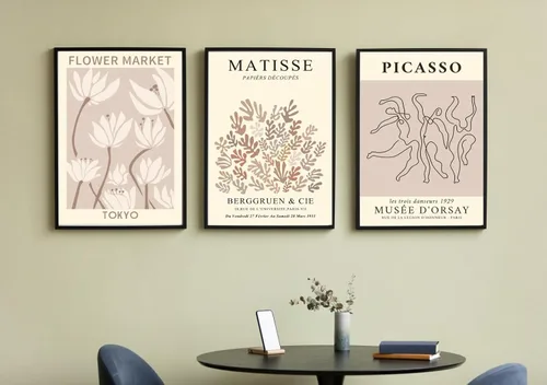 Miniatura 5 de MINI ZOZI Matisse Arte de Pared Enmarcado Impresiones de Mercado de Flores 12x16 3PCS Decoración de Pared Picasso Lienzo Grande Pósteres Beige