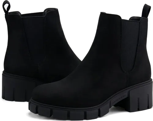 Miniatura 5 de starmerx Botines de plataforma para mujer, botas Chelsea elásticas, tacón medio, botines sin cordones