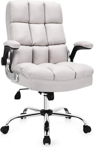 Giantex Silla de oficina ejecutiva, silla ergonómica grande y alta, ángulo de inclinación ajustable y reposabrazos abatibles, silla tapizada de tela