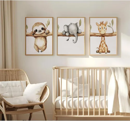 Miniatura 4 de Decoración artística de pared de animales para guardería, imágenes de la habitación del bebé, safari de la selva, lienzo para decoración de pared