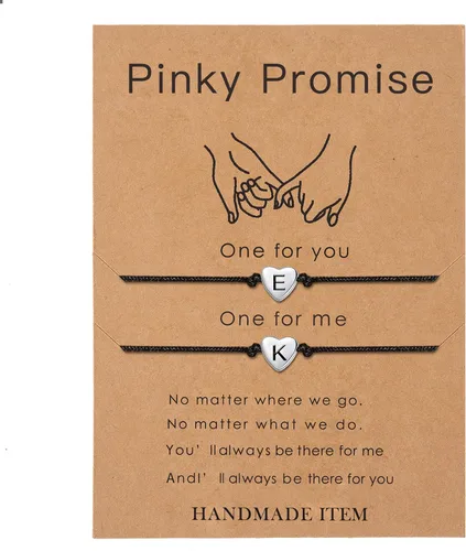 Sannyra Pinky Promise Pulseras para amistad y pareja a distancia, 26 letras, alfabeto, regalos para ella, regalos de graduación, 2 piezas