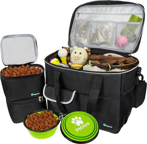 Miniatura 17 de PetAmi Bolsa de viaje para perros, organizador de bolsas de viaje para mascotas, bolsa de viaje de comida para perros con contenedor de comida