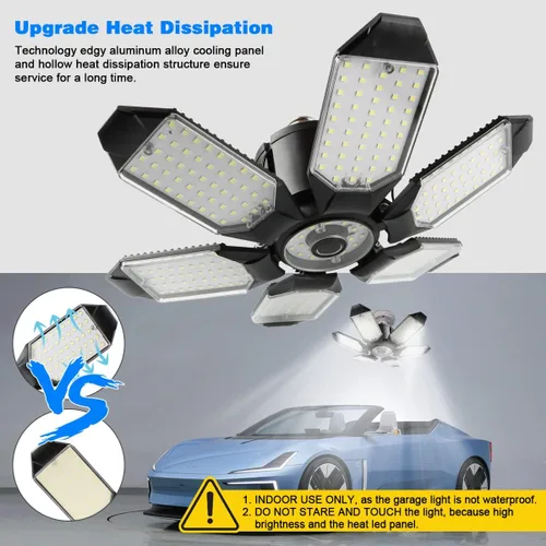Miniatura 4 de Luz LED de garaje – Bombilla de garaje de 160 W, 64000 lúmenes, 6500 K, iluminación de garaje súper brillante con 6 paneles deformables, luces