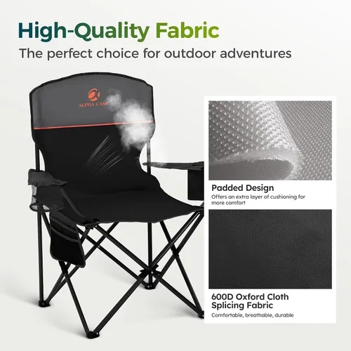 Miniatura 5 de ALPHA CAMP Sillas de camping plegables para adultos, sillas de césped para exteriores, sillas de campamento portátiles de 225 libras, con portavasos