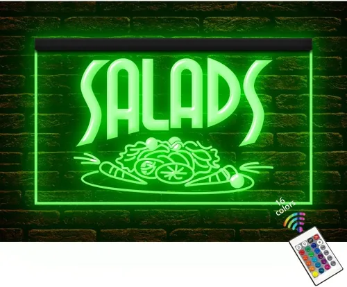 110077 OPEN Salads Bar Cafe Shop Market - Letrero de neón con luz LED (12 x 8 pulgadas, 16 colores por control remoto)