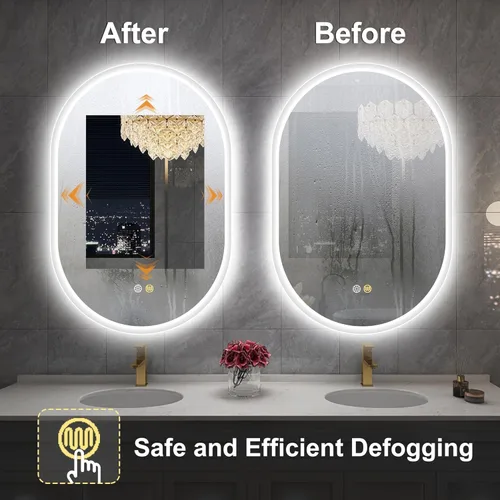 Miniatura 4 de S'bagno Espejo LED ovalado de 20 x 32 pulgadas para baño con luz delantera y trasera, antivaho, 3 colores de temperatura y regulable, espejo de baño