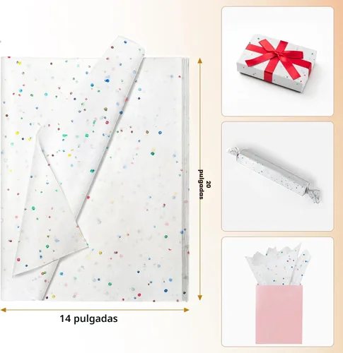 Miniatura 3 de Papel de seda blanco con purpurina para bolsas de regalo, 36 hojas de 14 x 20 pulgadas, papel de regalo reciclable para bodas, cumpleaños