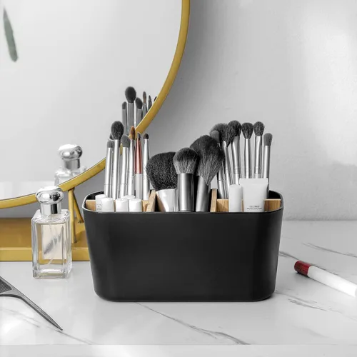 Miniatura 3 de Portacepillos de dientes para baños, soporte para cepillos de dientes de bambú con 5 ranuras, organizador de tocador de baño para encimera