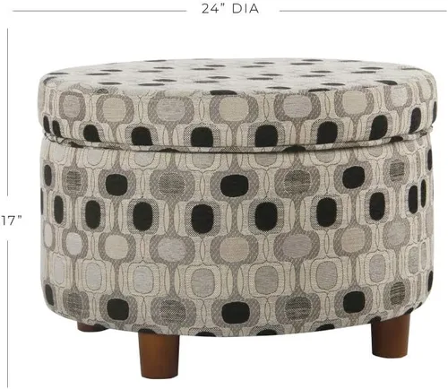 Miniatura 3 de Homepop Decoración del hogar Otomana redonda tapizada de almacenamiento Otomana con almacenamiento para sala de estar y dormitorio (negro Geo)