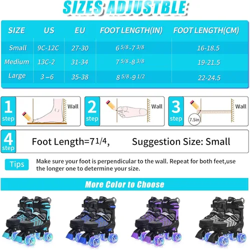 Miniatura 6 de Nattork Patines de ruedas para niños y niñas, patines ajustables de 4 tamaños con ruedas iluminadas para adolescentes, principiantes, deportes al