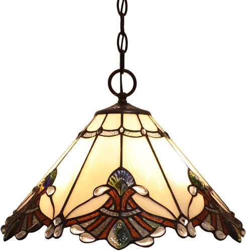 Miniatura 7 de Bieye L11058 Baroque Tiffany Style Stained Glass Ceiling Pendant Light Fixture for Home Decor (White, 13-inches Wide)