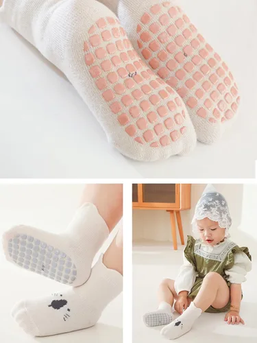 Miniatura 8 de Calcetines antideslizantes para bebés y niños pequeños con agarres, calcetines de dibujos animados para niñas y niños recién nacidos, 5 pares
