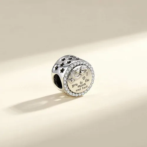 Miniatura 4 de Linorui Abalorio de plata de ley 925 para pulsera de Pandora con texto en inglés I Love You to the Moon and Back Fit Esposa hija mamá regalo