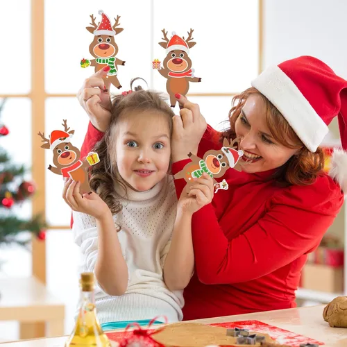 Miniatura 4 de Fennoral Paquete de 12 manualidades de renos para niños Haz tus propios stickers de espuma de reno Adorno DIY Artes y manualidades de Navidad