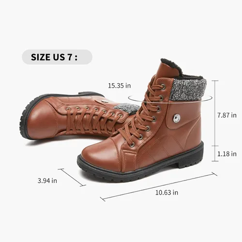 Miniatura 5 de FRACORA Botas de combate de piel sintética para mujer, con forro de piel cálida, botines negros con cremallera lateral, botas blancas
