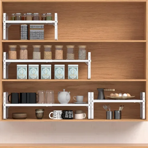 Miniatura 4 de Organizador de estantes ampliables de metal ajustable para especias, estantes de almacenamiento independientes para armario de cocina, debajo