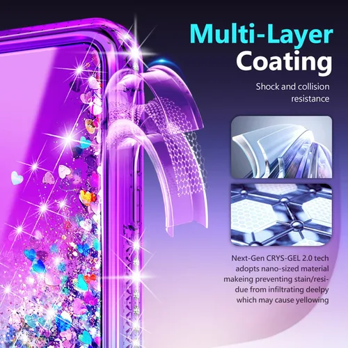 Miniatura 6 de NGB - Funda diseñada para iPhone XR, morado/azul Bonita funda con purpurina líquida brillante para mujeres, niñas y niños con protector