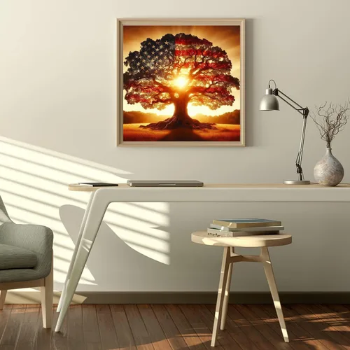 Miniatura 2 de SOTYIOO Kits de arte de diamantes para adultos. Kit de pintura de diamante de árbol americano para adultos, arte de gemas redondas 5D, puntos