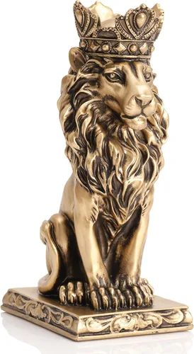 Miniatura 8 de Estatua de león de corona blanca, escultura para decoración del hogar, sala de estar, oficina, figura real de 9 pulgadas, símbolo de fuerza de Blanco