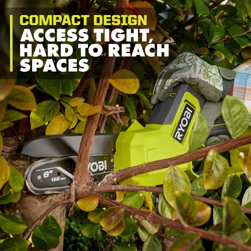 Miniatura 5 de Ryobi ONE+ Mini Motosierra Compacta de Poda con Batería de 18V de 6 pulgadas (SOLO HERRAMIENTA - batería y cargador NO INCLUIDOS), PCLCW01B