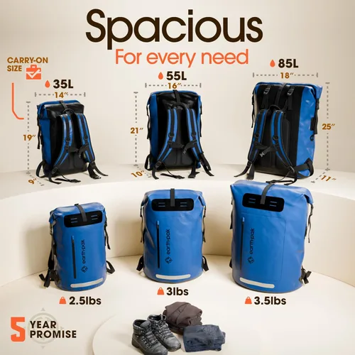 Miniatura 2 de Earth IPX8 Mochila impermeable de 35 L, con cierre enrollable resistente con bolsillo frontal con cierre de fácil acceso y panel trasero acolchado
