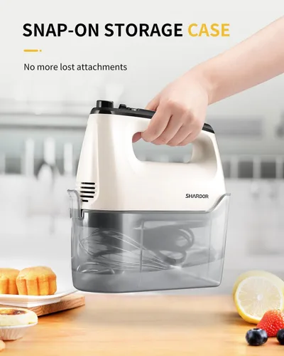 Miniatura 5 de SHARDOR Batidora de mano eléctrica, 6 velocidades y turbo, mezclador eléctrico de mano, estuche de almacenamiento a presión, 5 accesorios de acero