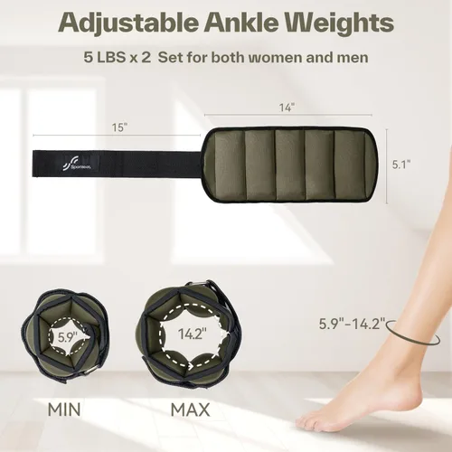 Miniatura 5 de Sportneer Adjustable Ankle Weights for Women & Men, Leg Weights Set with Removable Weights, Upgraded with Handles for Easy Adjustment, Comfortable &