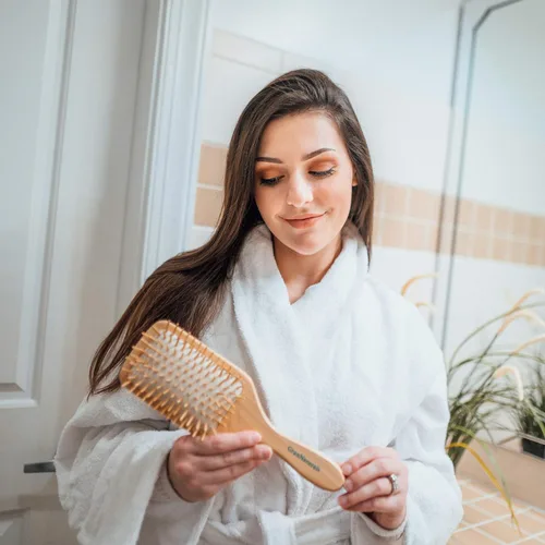 Miniatura 3 de Cepillo de pelo con cerdas de madera Longitud 10.25 pulgadas de ancho 3.5 pulgadas Cepillo de pelo grande con mango de madera natural ecológico